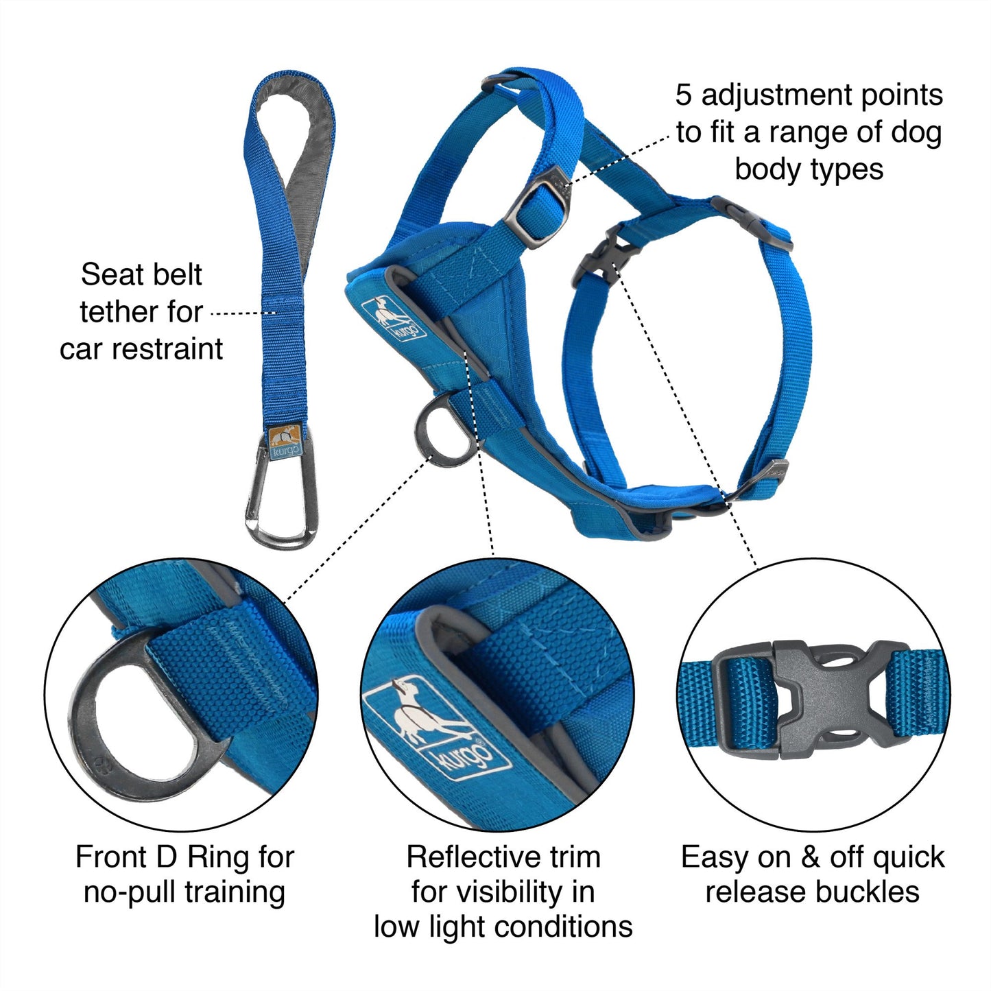 KURGO ENHANCED STRENGTH TRU-FIT CRASH TESTED CAR/WALKING HARNESS FOR DOGS!!
