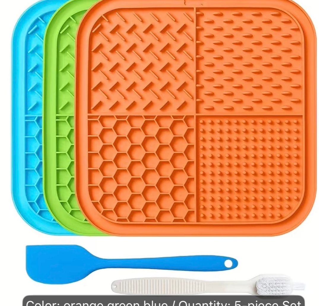 LICK MATS - BUNDLE OF 3 MATS, SPREADER, AND BRUSH!! Dishwasher Safe, Slow Feeder