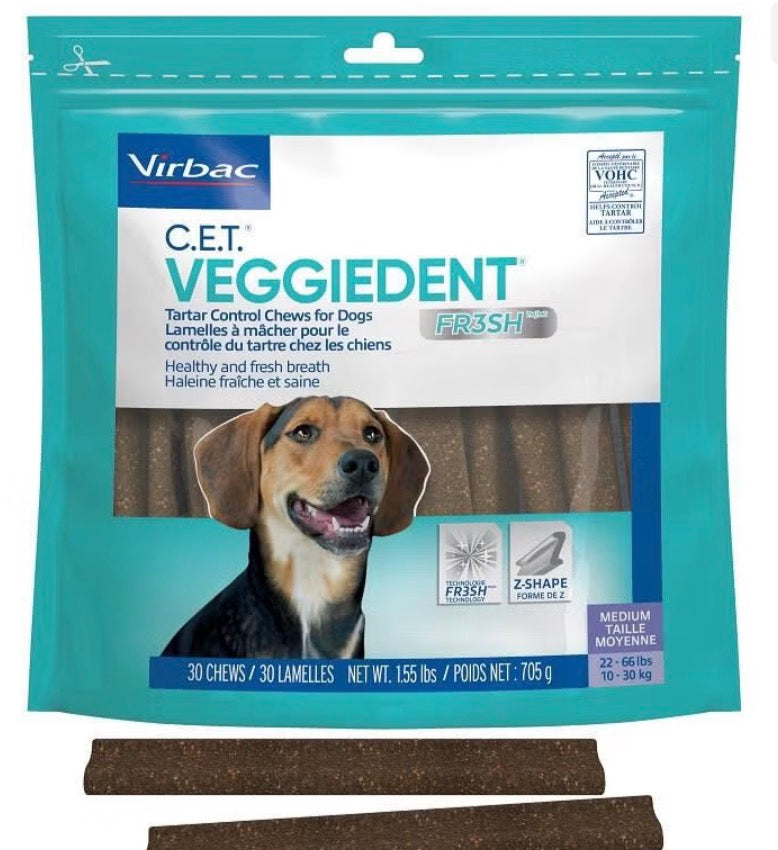 C.E.T. VEGGIEDENT Dental Chews for Dogs!! Vet Approved!! 30CT BAG