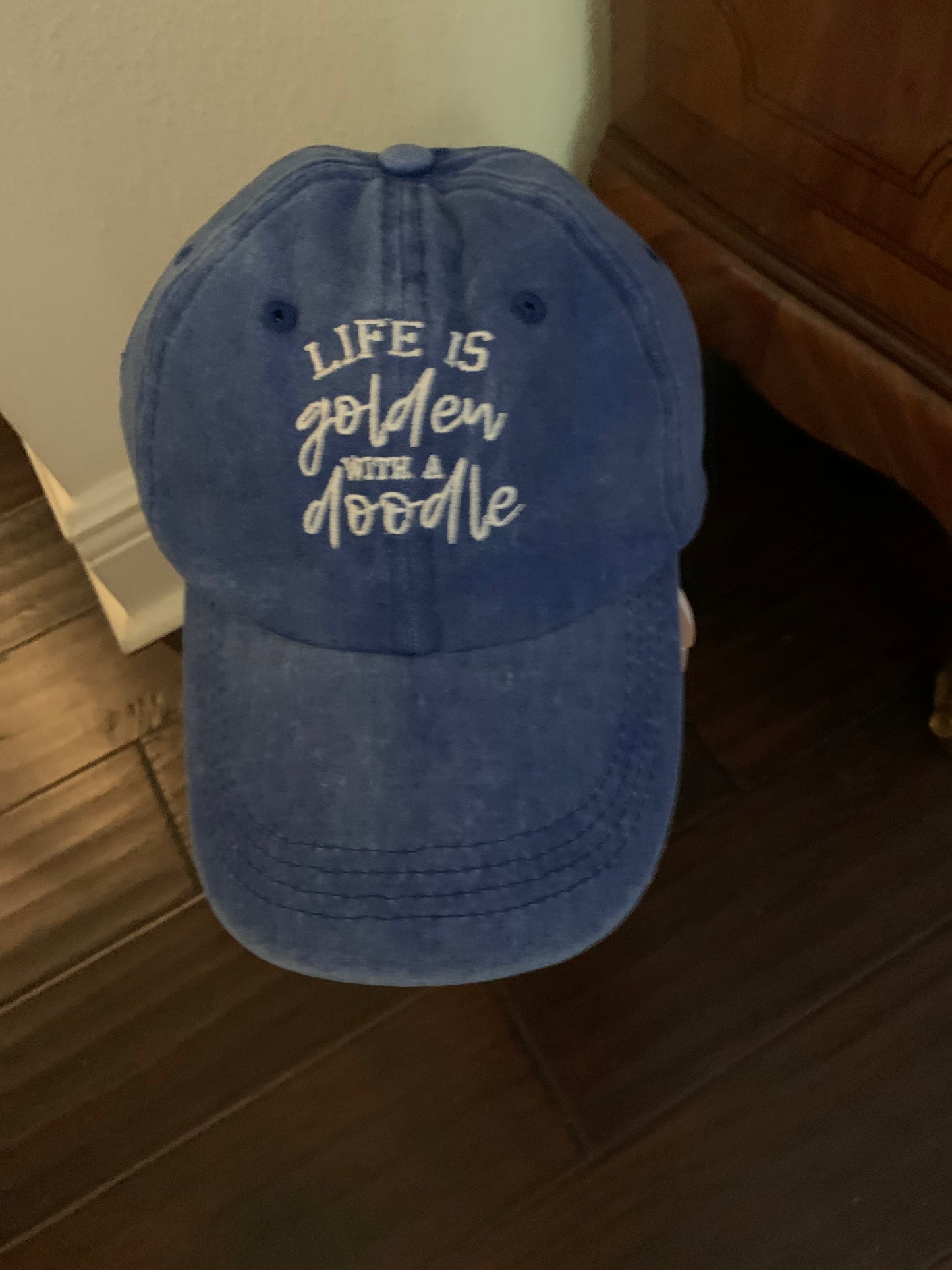 Embroidered LIFE IS GOLDEN WITH A DOODLE - Black, Blue or Pink Adjustable Hat - Adorable!