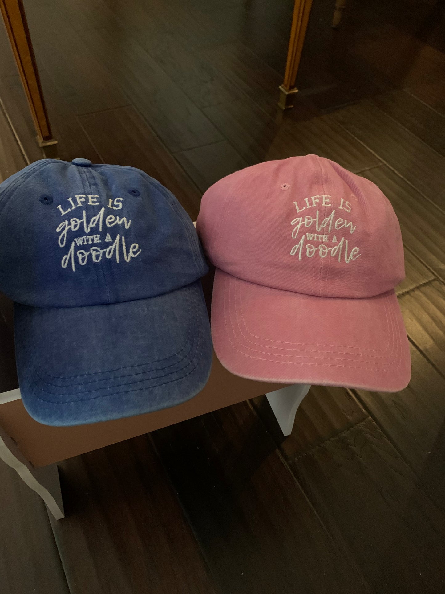 Embroidered LIFE IS GOLDEN WITH A DOODLE - Black, Blue or Pink Adjustable Hat - Adorable!