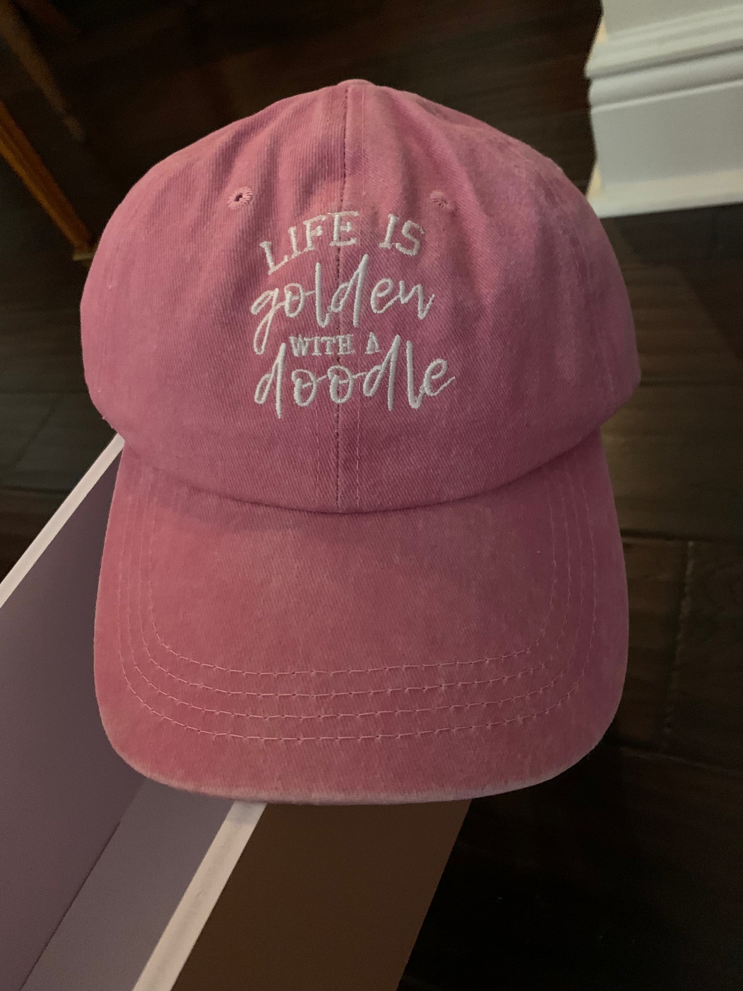 Embroidered LIFE IS GOLDEN WITH A DOODLE - Black, Blue or Pink Adjustable Hat - Adorable!