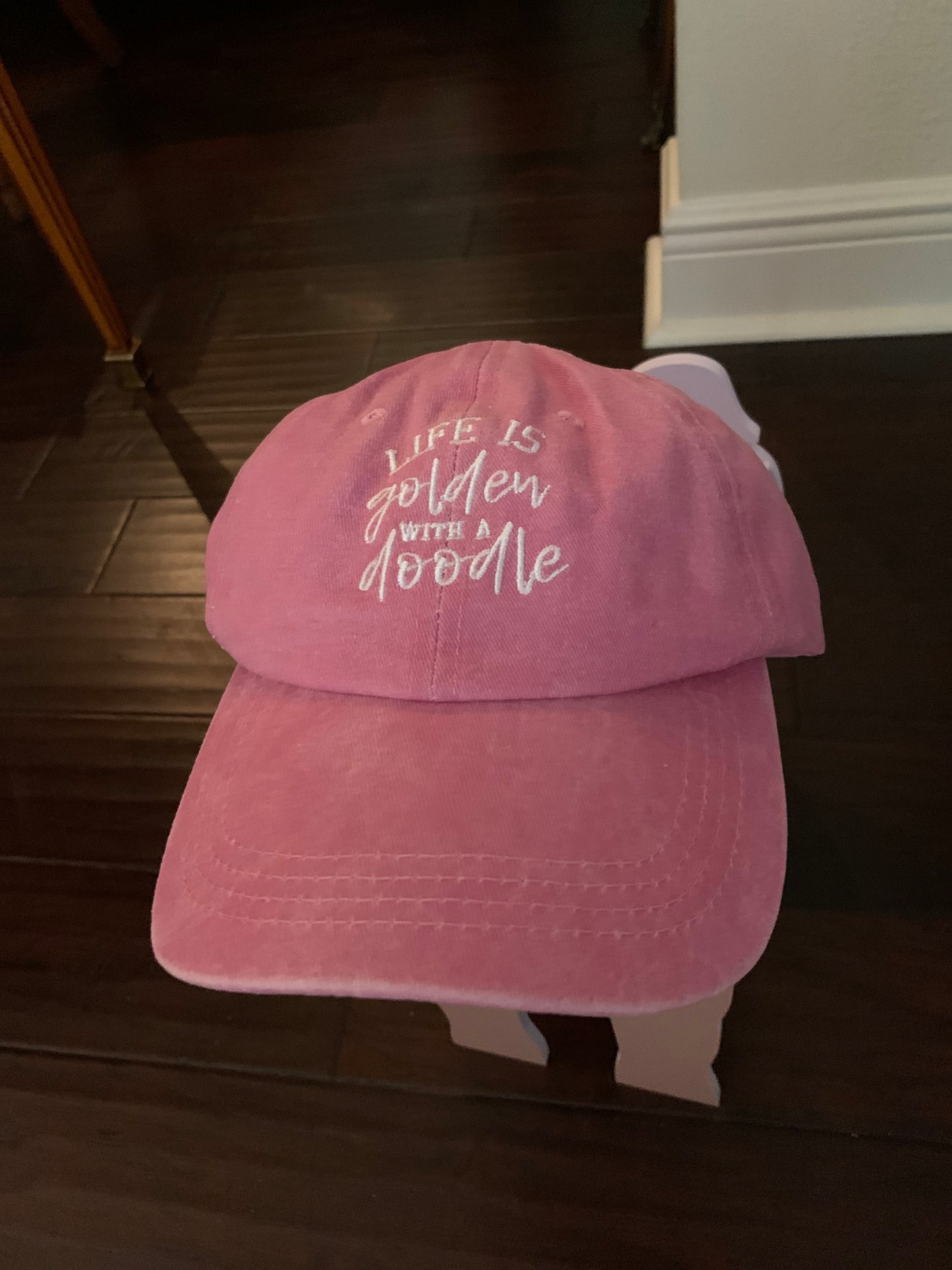 Embroidered LIFE IS GOLDEN WITH A DOODLE - Black, Blue or Pink Adjustable Hat - Adorable!