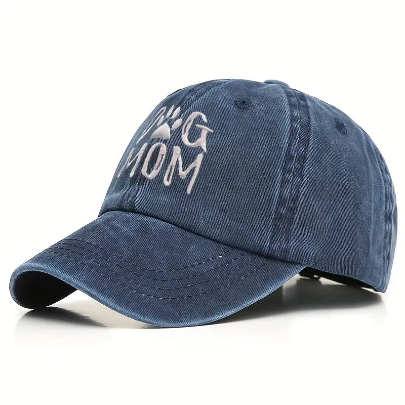 Embroidered DOG MOM Hat w/Paw Print - Ponytail Opening!