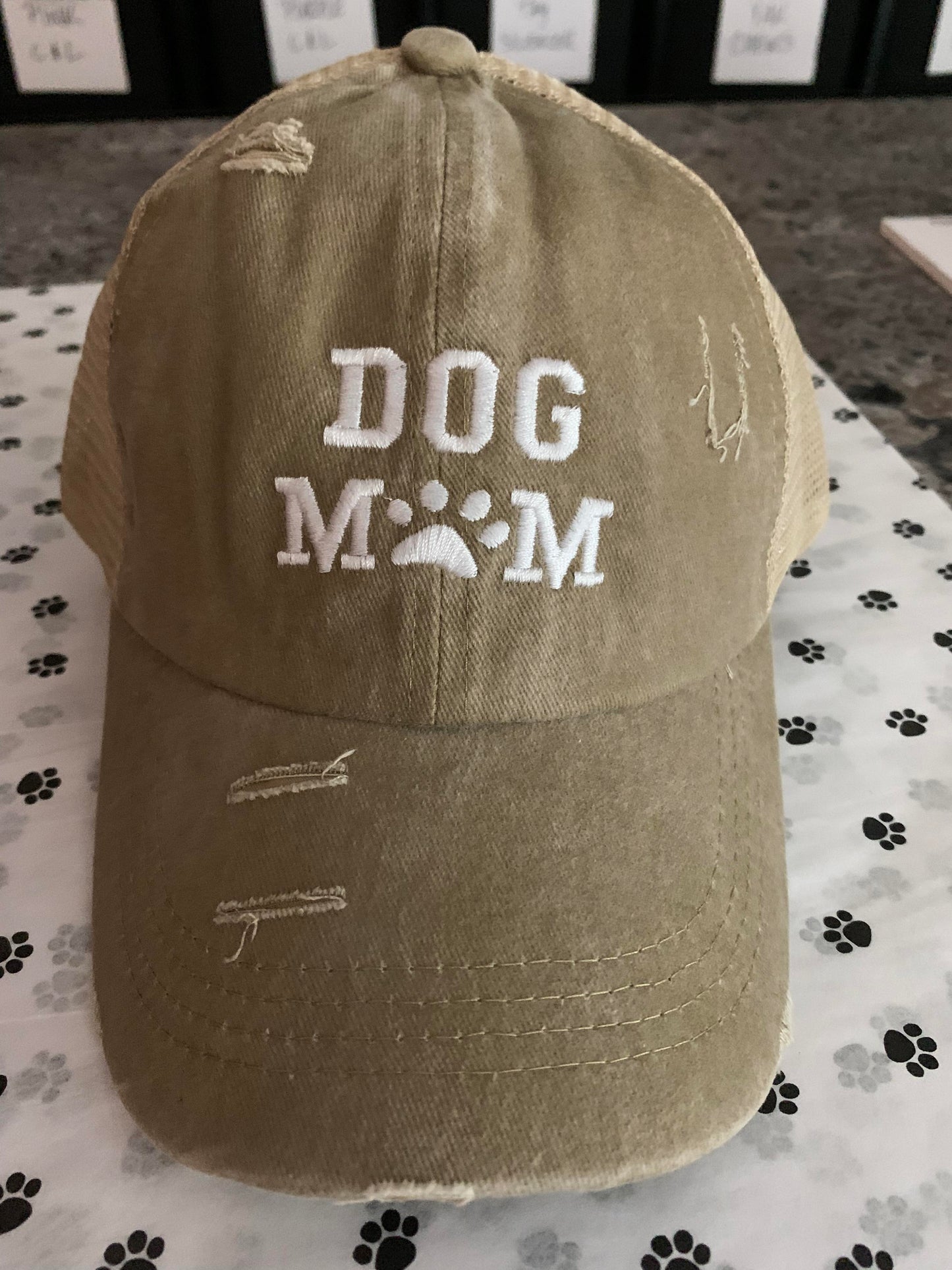 Embroidered Dog Mom Hat - Distressed Vintage Style w/Ponytail Opening!