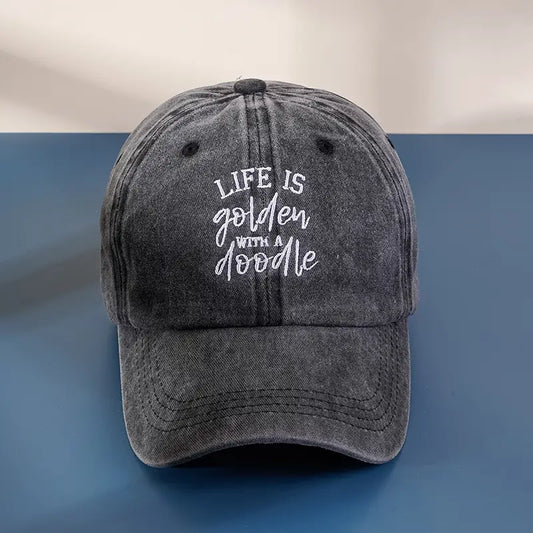 Embroidered LIFE IS GOLDEN WITH A DOODLE - Black Adjustable Hat - Adorable!