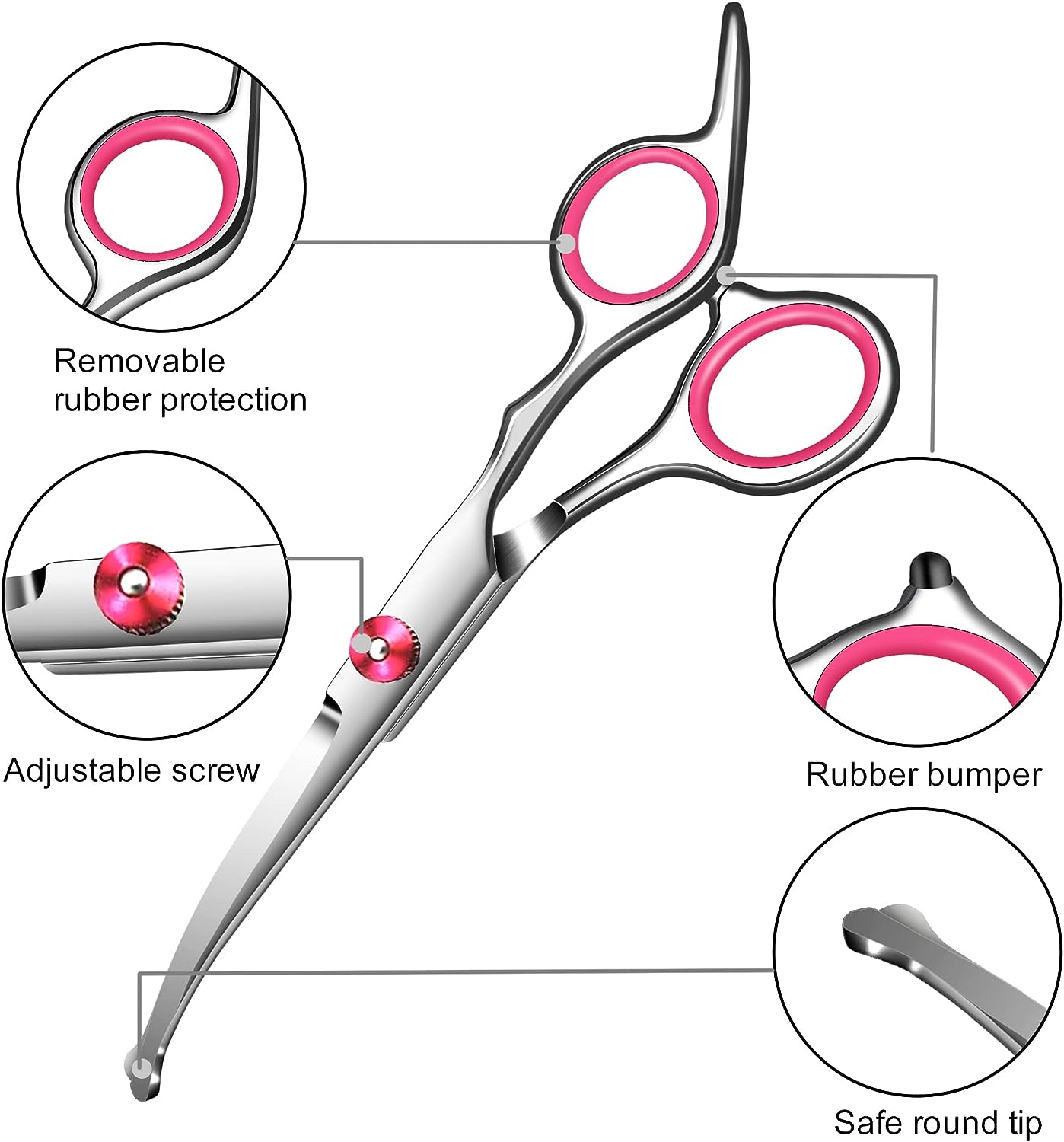 Professional Stainless Steel 4 Piece Grooming Set for Dogs & Cats - Safety Rounded Tips!