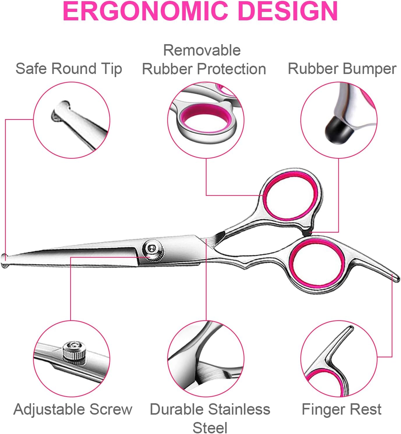 Professional Stainless Steel 4 Piece Grooming Set for Dogs & Cats - Safety Rounded Tips!