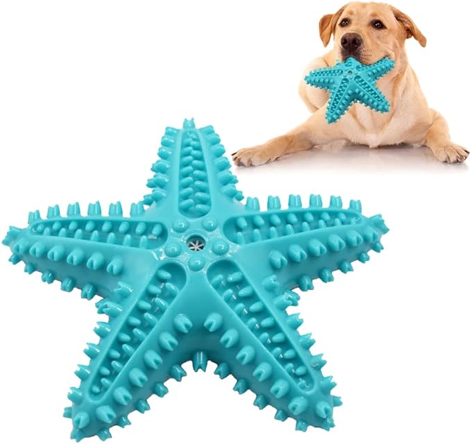 GRIPPY Starfish - Dog / Puppy Chew Toy - Tough, Durable, Squeaky, Interactive Toy! Blue, Yellow, and Green