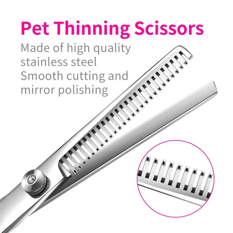 Professional Stainless Steel 4 Piece Grooming Set for Dogs & Cats - Safety Rounded Tips!