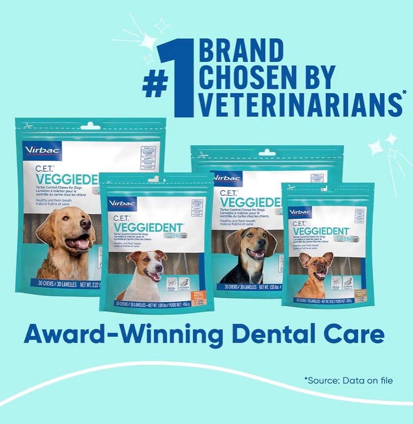 C.E.T. VEGGIEDENT Dental Chews for Dogs!! Vet Approved!! 30CT BAG