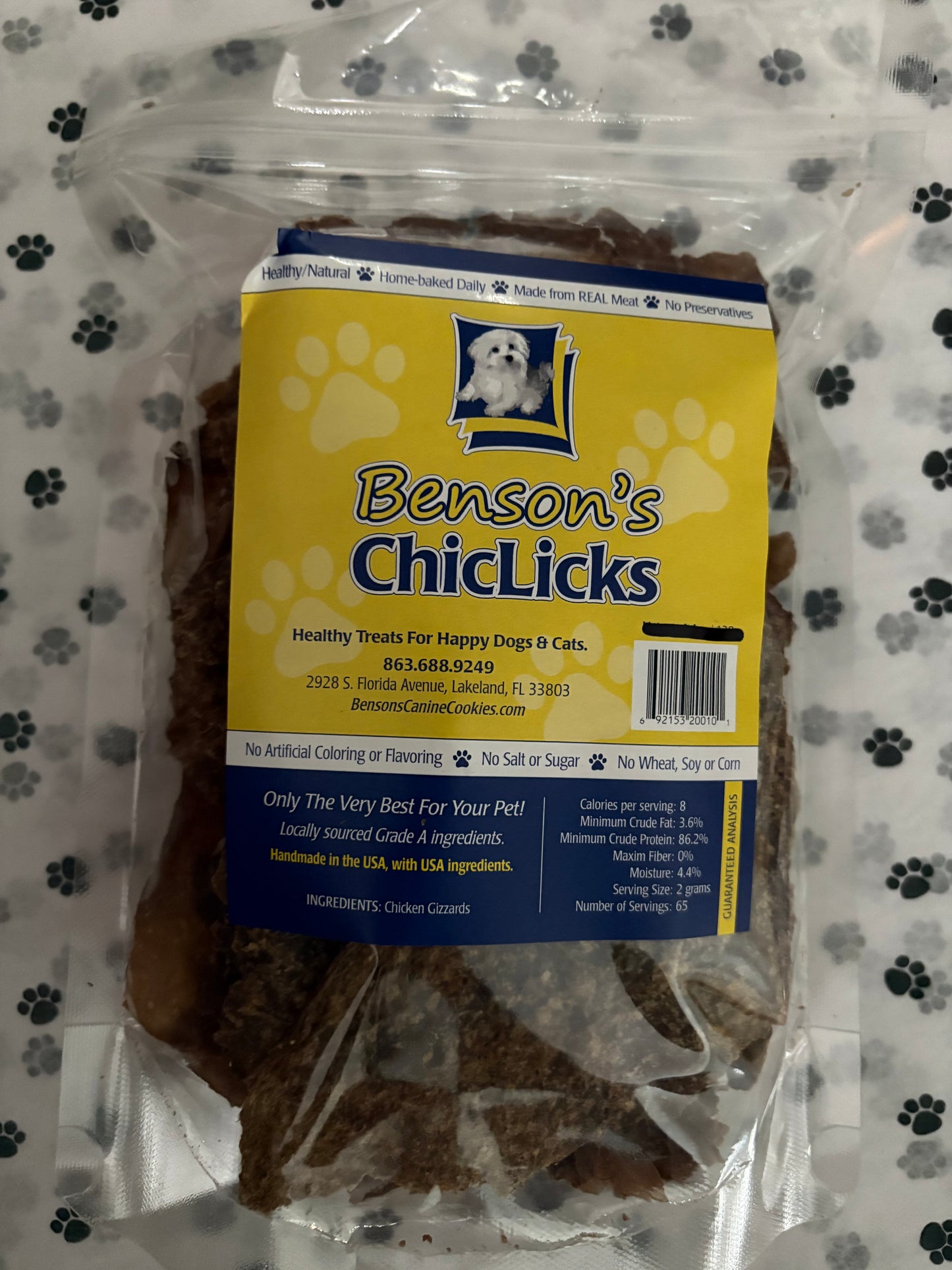 CHICKLICKS made by Benson's, Freeze Dried Gizzards, High Value!! (6 oz) Not for Puppies. NEW SIZE!!