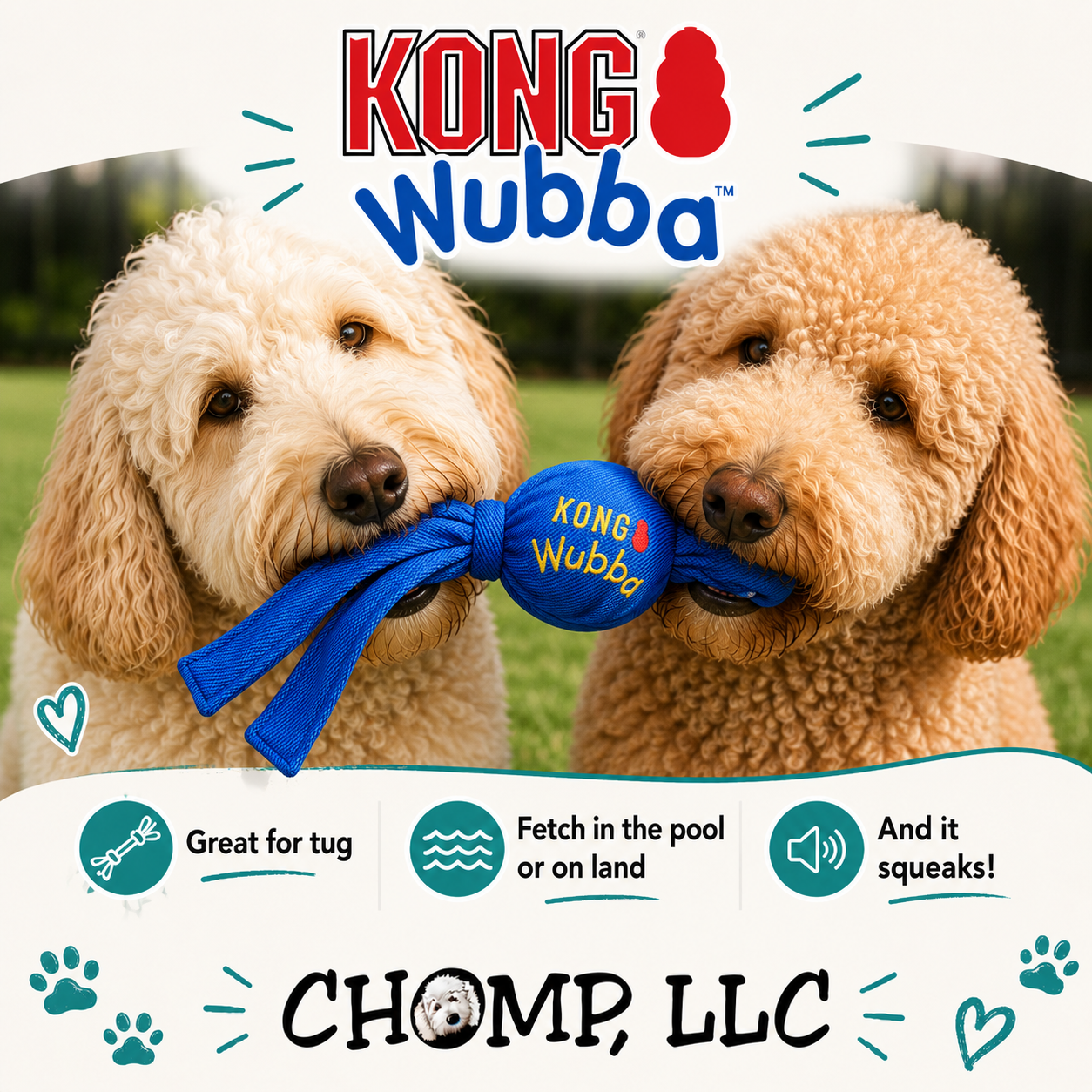 KONG WUBBA - Large, Dog and Puppy Toy! Squeaks Loud and Perfect for 2 to Tug!