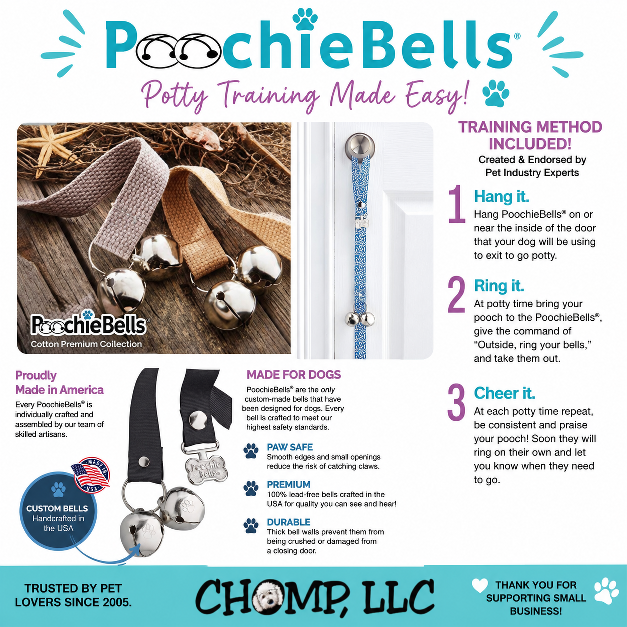 POOCHIE BELLS - Premium Cotton Webbing Potty Bells!!