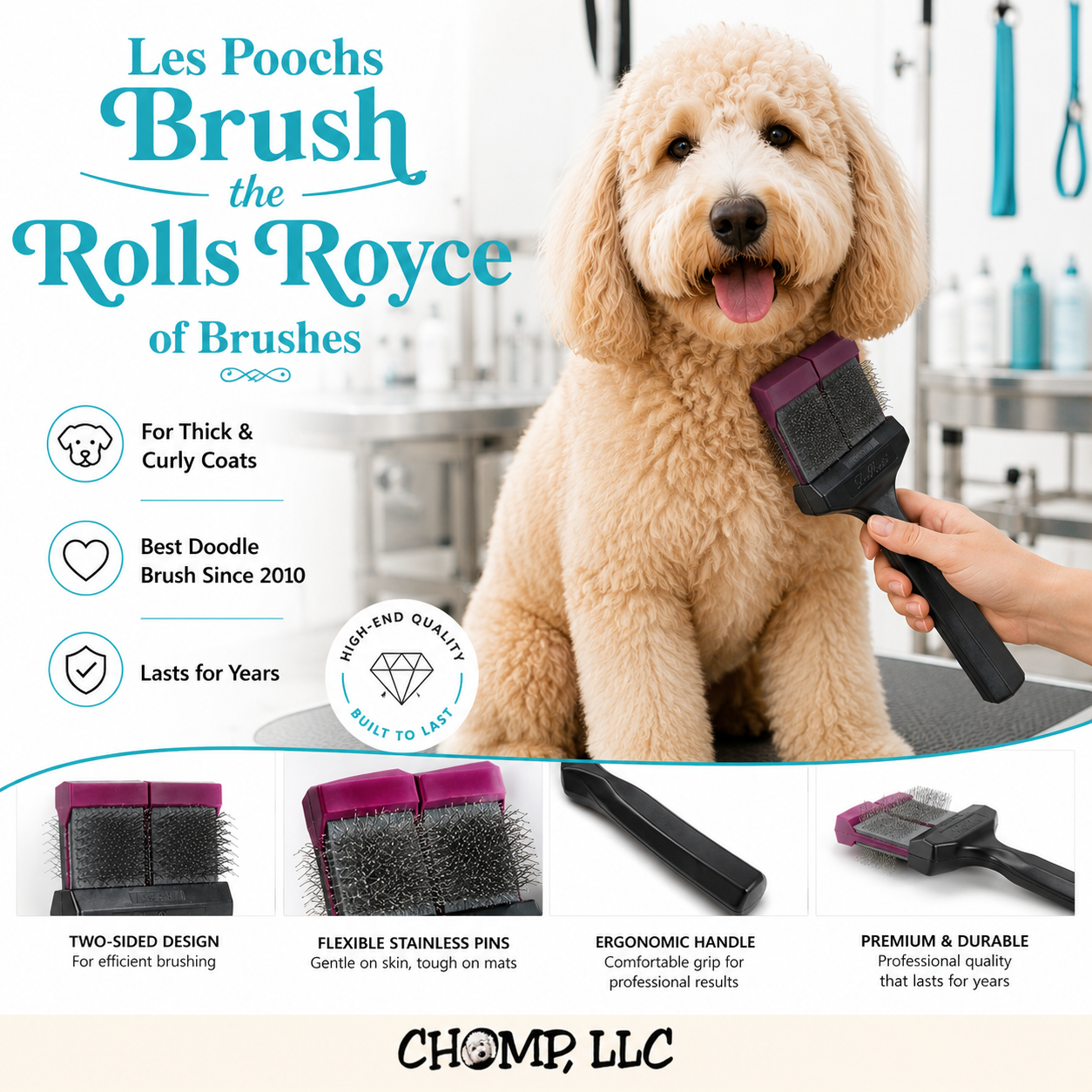 LES POOCHS BRUSHES- 2 sizes - #1 Recommended Doodle Brush! Rolls Royce of Brushes!