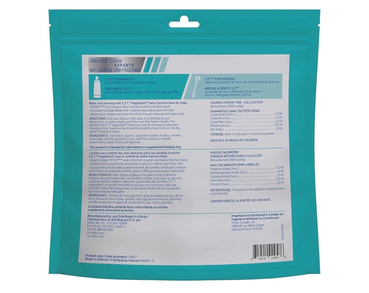 C.E.T. VEGGIEDENT Dental Chews for Dogs!! Vet Approved!! 30CT BAG