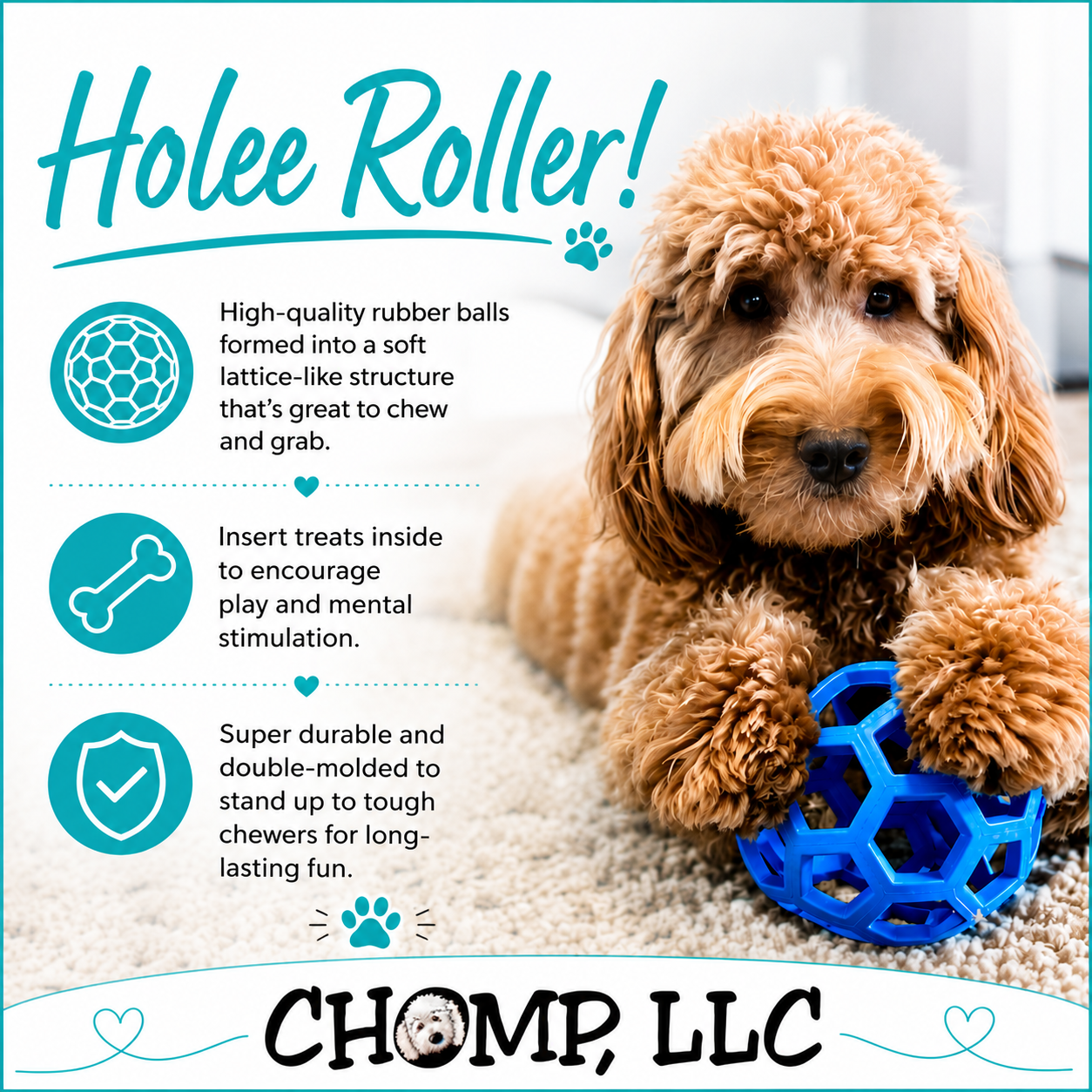 HOLEE ROLLER BALL! 5 INCH, FOR PUPS OR ADULTS!