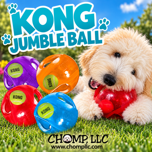 KONG JUMBLE BALL IN A BALL, SQUEAKS LOUD, HAS A HANDLE!!