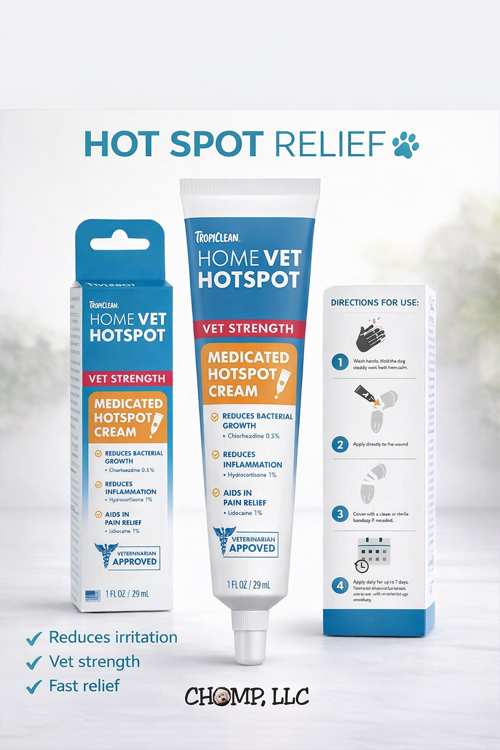 TROPICLEAN HomeVet Dog Hot Spot Cream!! Soothing and Healing