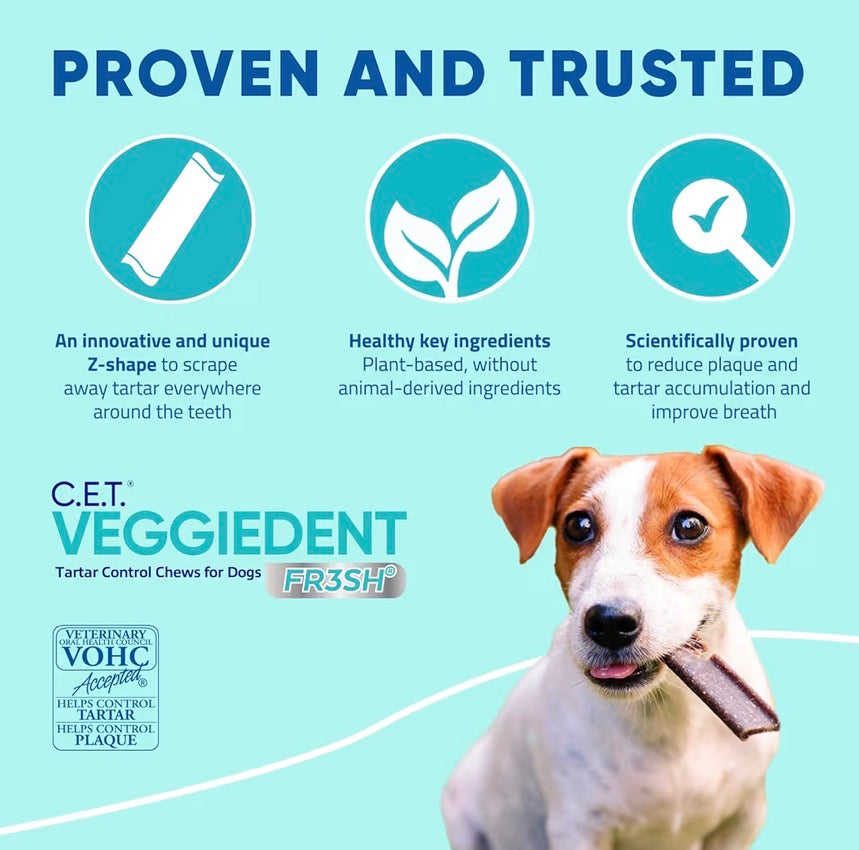 C.E.T. VEGGIEDENT Dental Chews for Dogs!! Vet Approved!! 30CT BAG