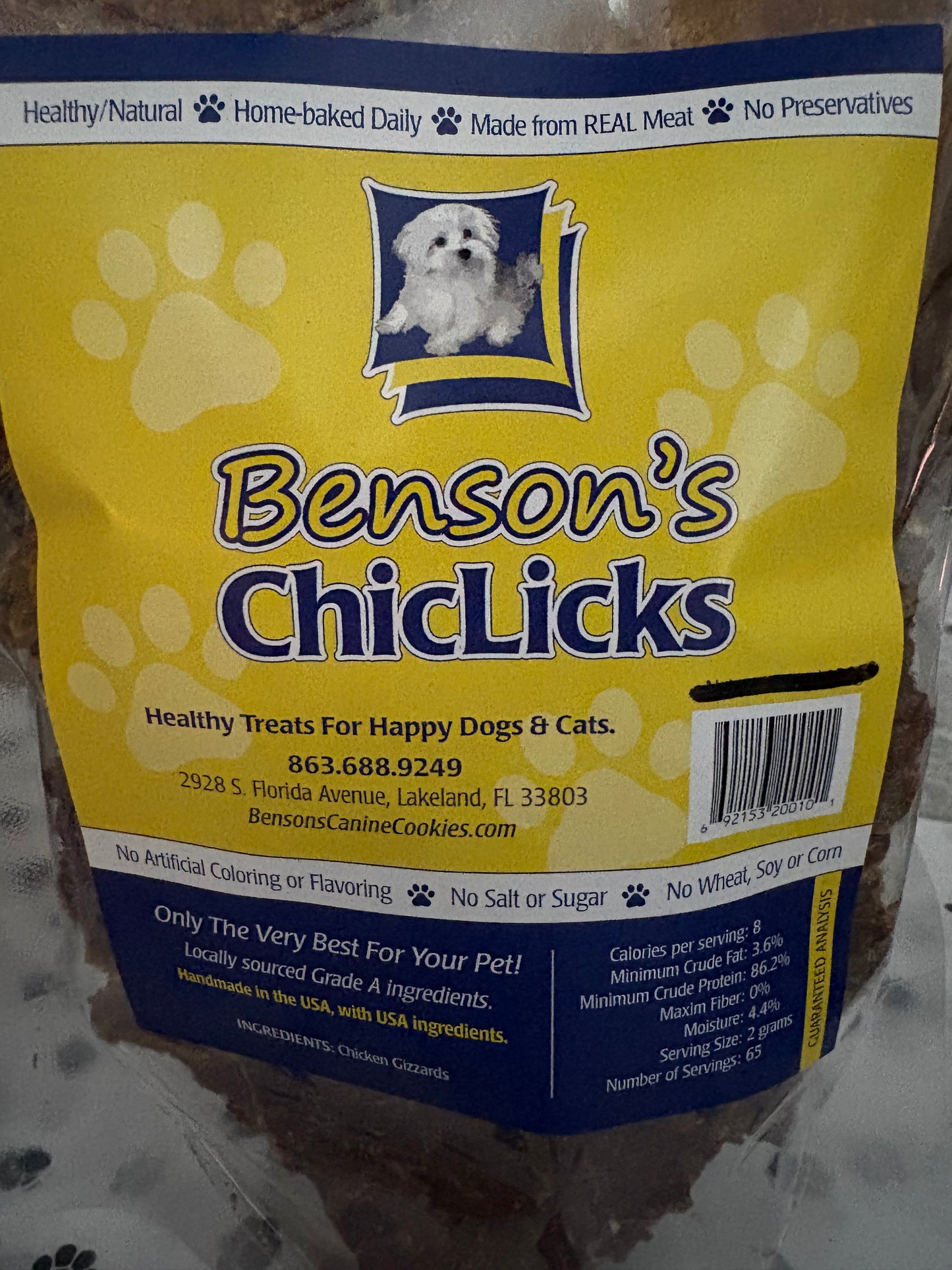 CHICKLICKS made by Benson's, Freeze Dried Gizzards, High Value!! (6 oz) Not for Puppies. NEW SIZE!!