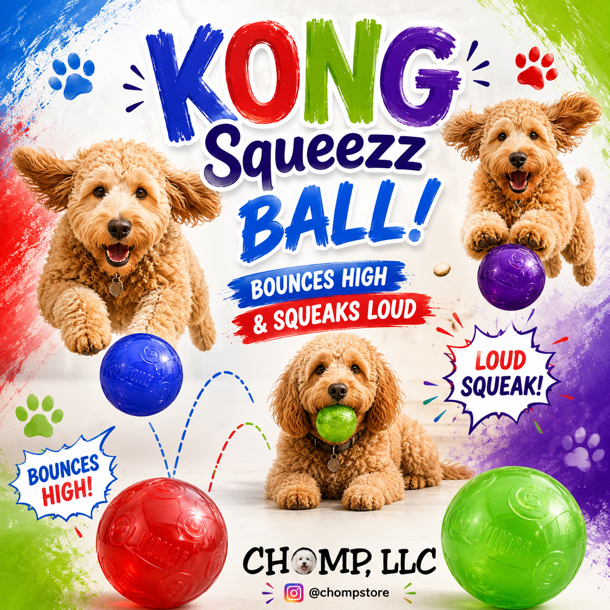 KONG SQUEEZZ BALL - Large - Rubber - Squeaks and Bounces!!