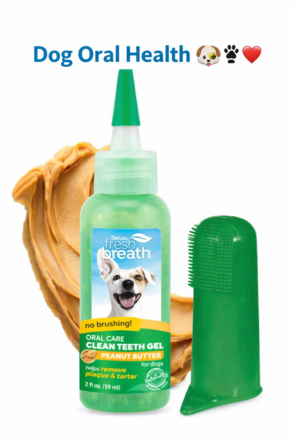 TROPICLEAN Teeth Oral Gel - Peanut Butter Flavor For DOGS!! (Fingertip Brush Included!!!)