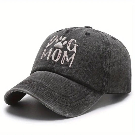 Embroidered DOG MOM Hat w/Paw Print - Ponytail Opening!