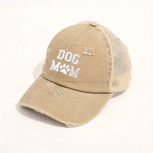 Embroidered Dog Mom Hat - Distressed Vintage Style w/Ponytail Opening!